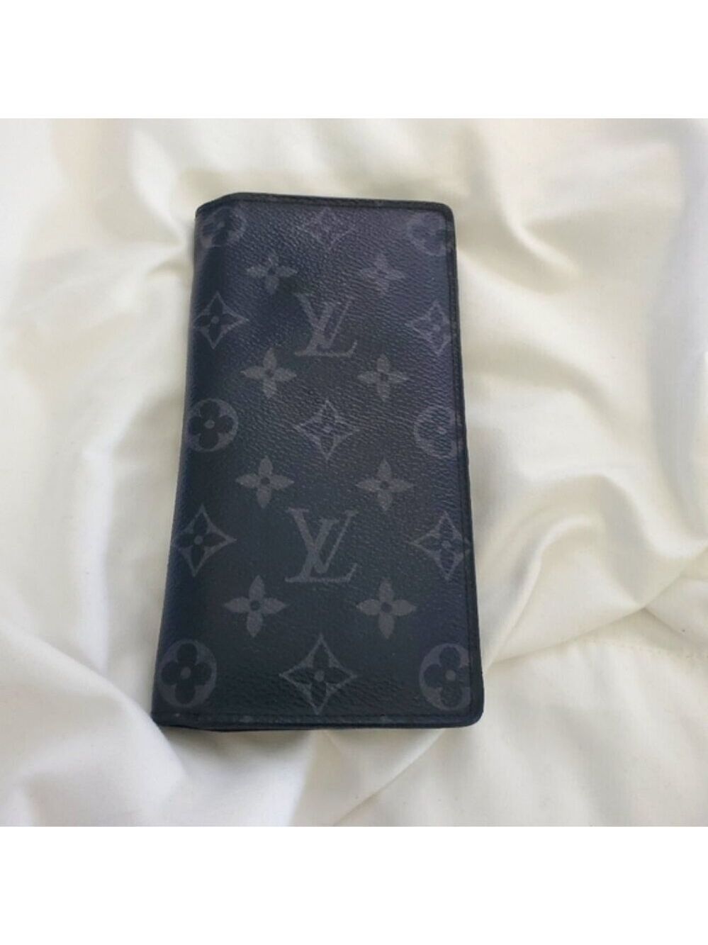 Authentic Louis Vuitton Monogram Eclipse Brazza Long Wallet Black Gray Canvas